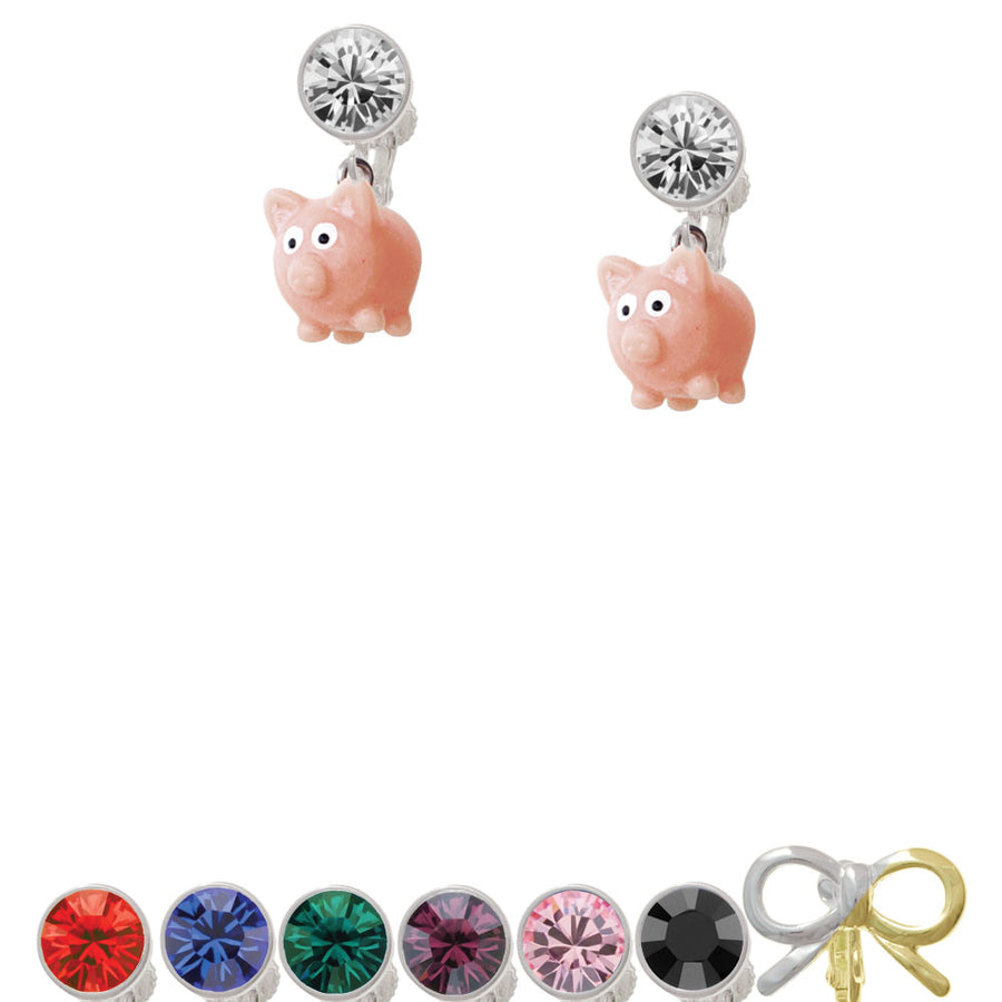 Resin Pink Pig Crystal Clip On Earrings Image 1