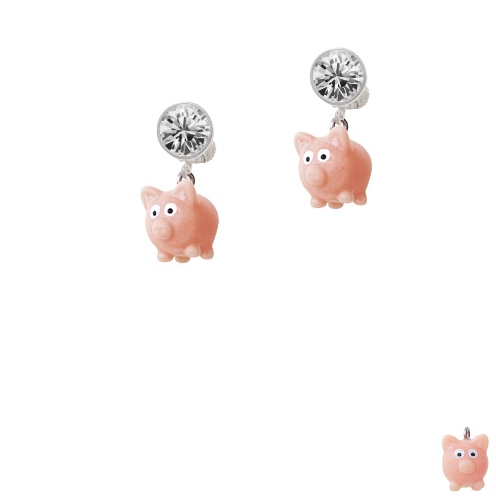 Resin Pink Pig Crystal Clip On Earrings Image 2
