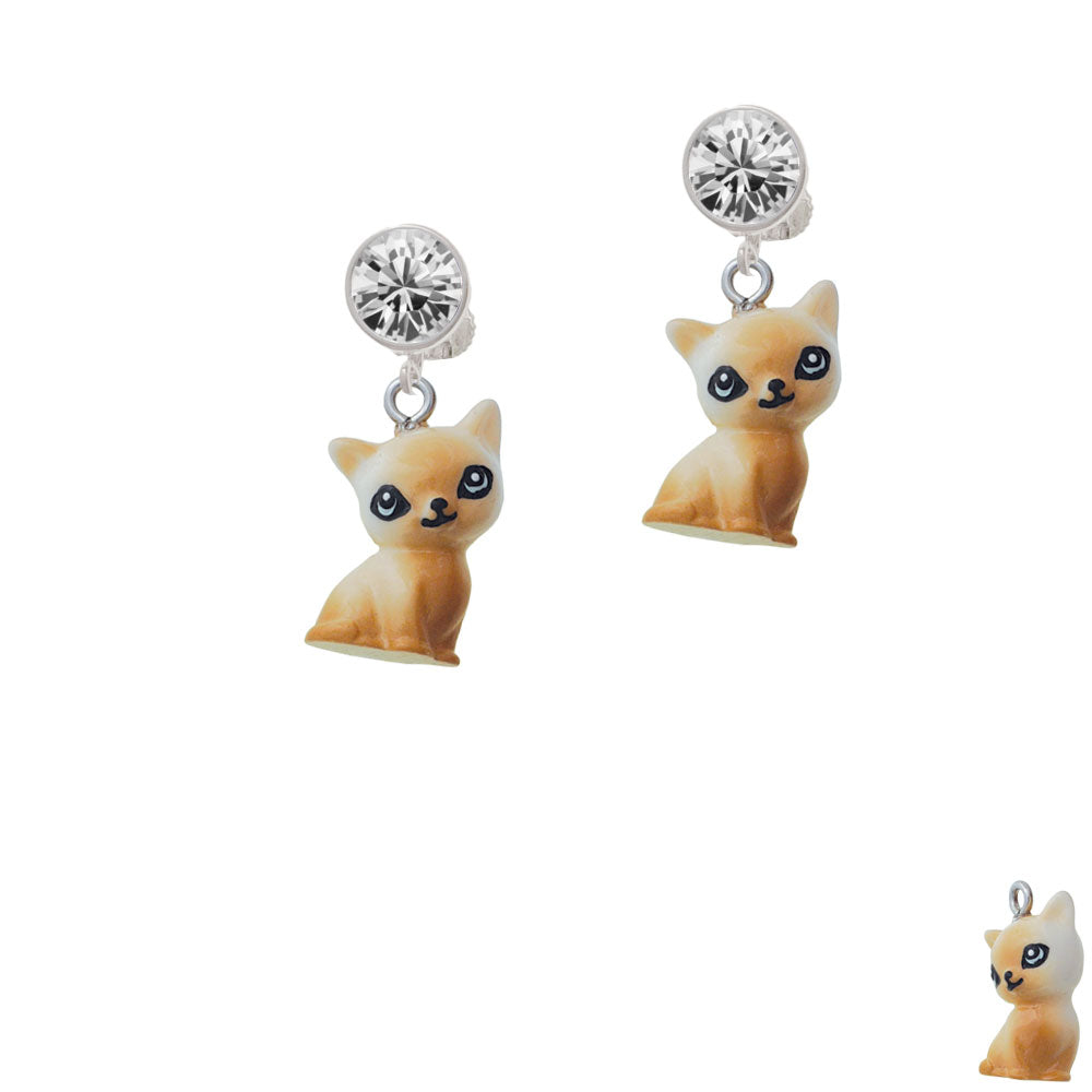 Resin Siamese Cat Crystal Clip On Earrings Image 2