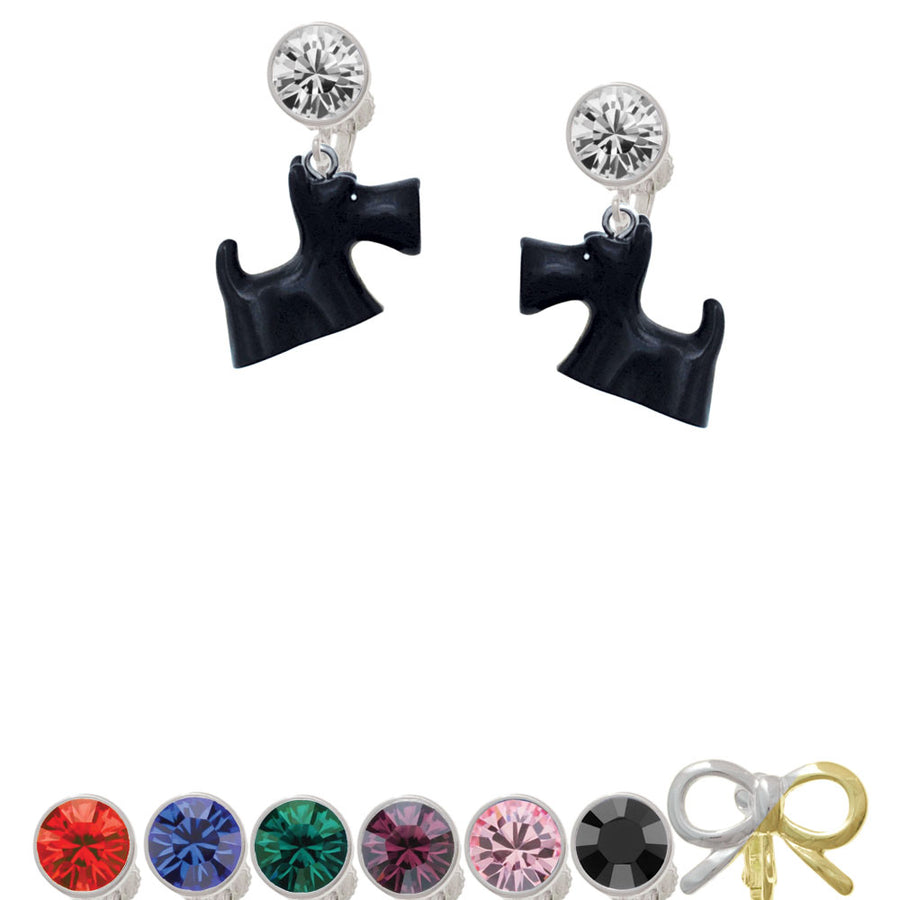 Resin Black Scottie Dog Crystal Clip On Earrings Image 1