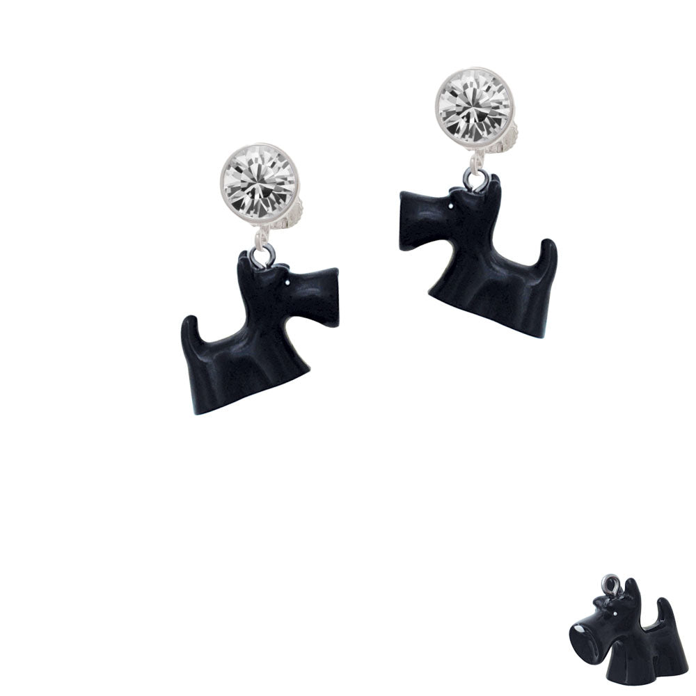 Resin Black Scottie Dog Crystal Clip On Earrings Image 2