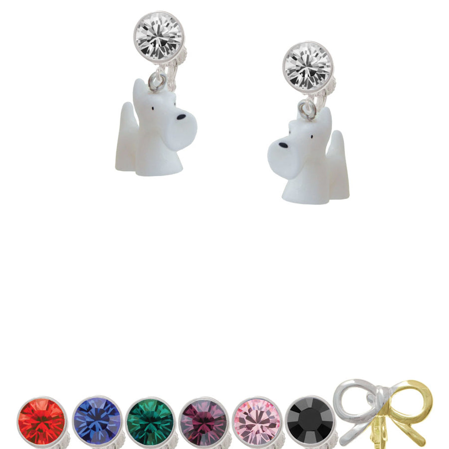 Resin White Scottie Dog Crystal Clip On Earrings Image 1