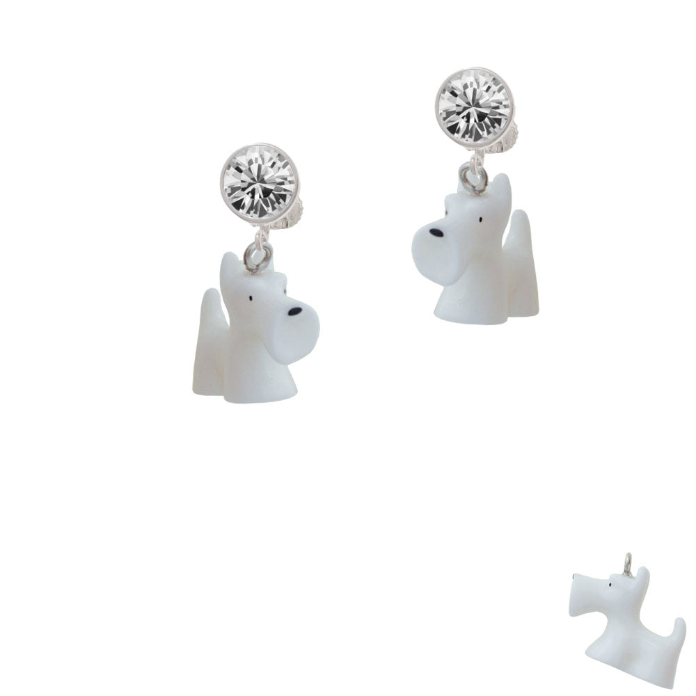Resin White Scottie Dog Crystal Clip On Earrings Image 2