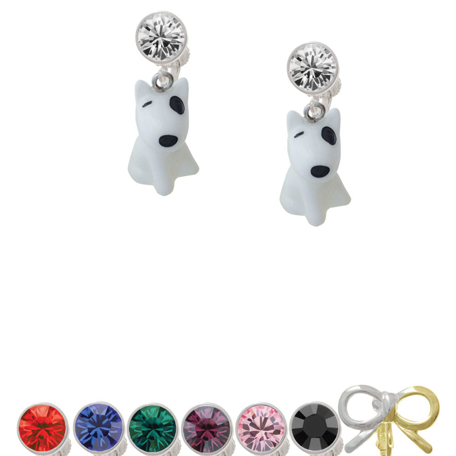 Resin White Bull Terrier Dog Crystal Clip On Earrings Image 1