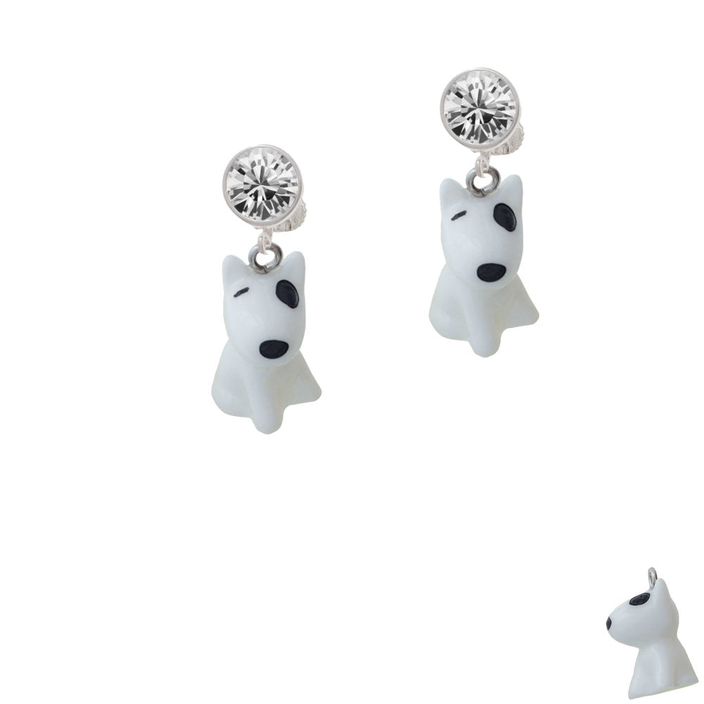Resin White Bull Terrier Dog Crystal Clip On Earrings Image 2