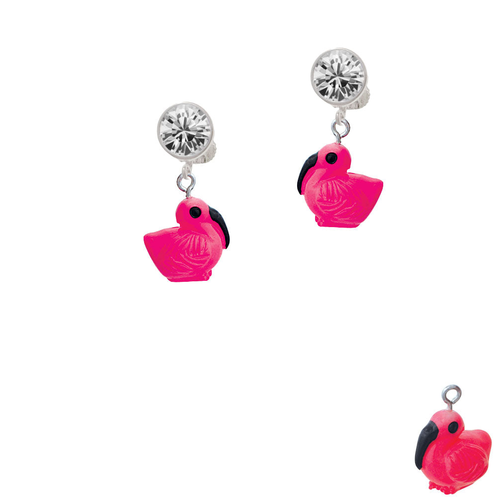 Resin Hot Pink Flamingo Crystal Clip On Earrings Image 2