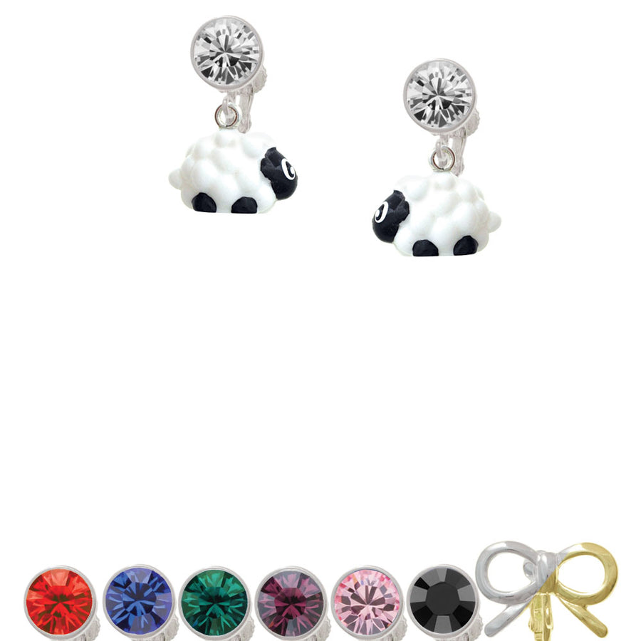 Resin White Lamb Crystal Clip On Earrings Image 1