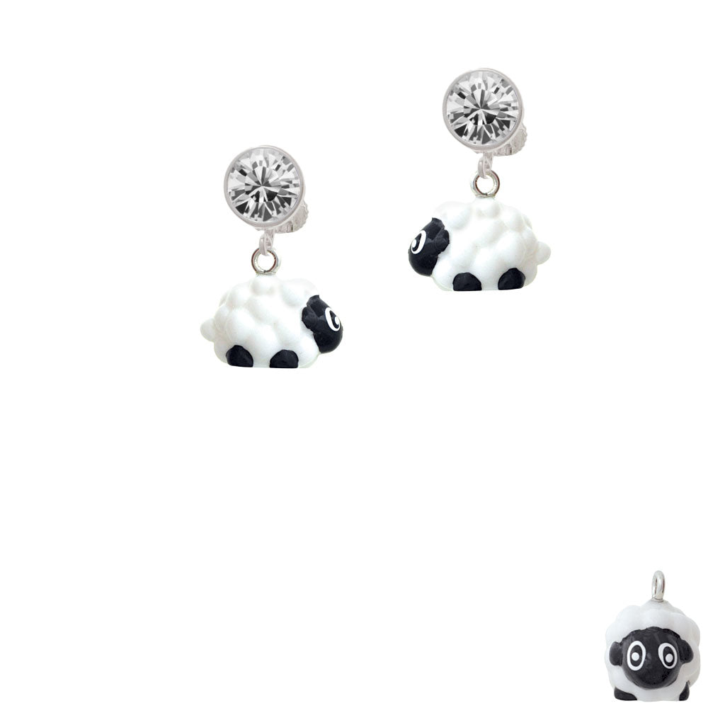 Resin White Lamb Crystal Clip On Earrings Image 2