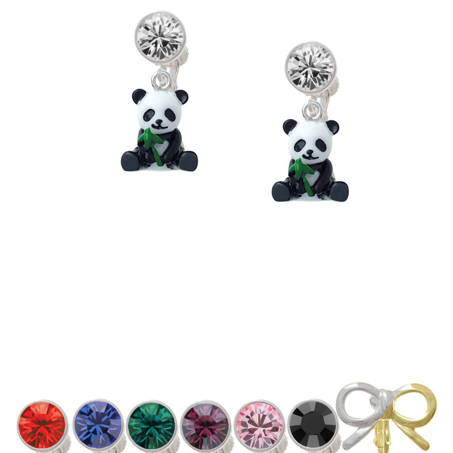 Resin Panda Bear Crystal Clip On Earrings Image 1
