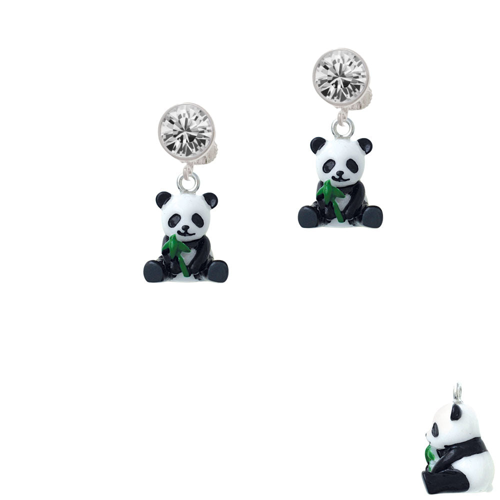 Resin Panda Bear Crystal Clip On Earrings Image 2
