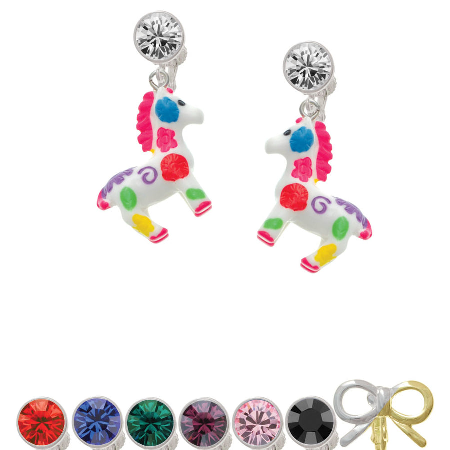 Resin Bright Paint Pony Crystal Clip On Earrings Image 1