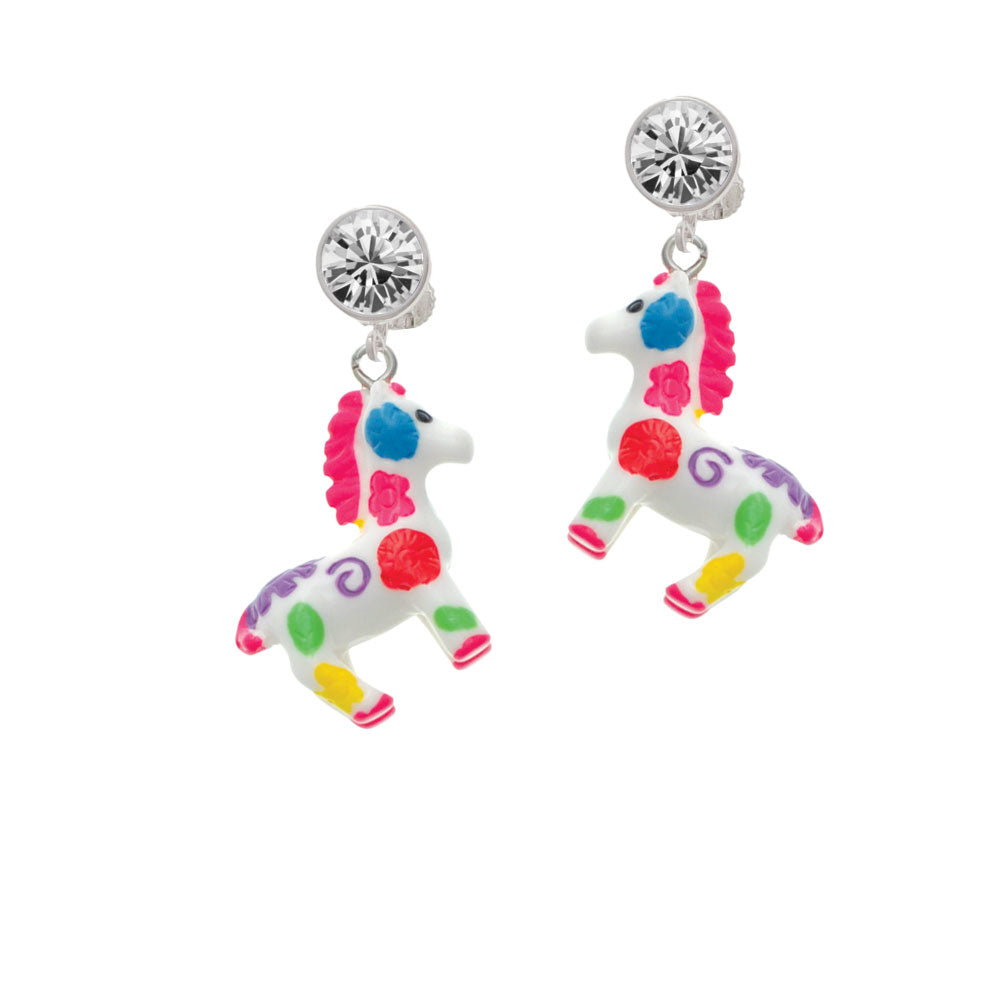 Resin Bright Paint Pony Crystal Clip On Earrings Image 2