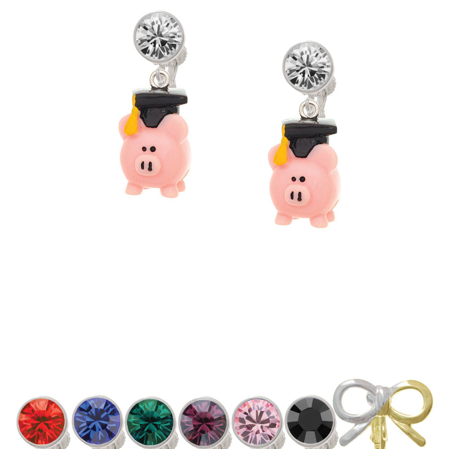 Resin Pink Pig Graduate Crystal Clip On Earrings Image 1