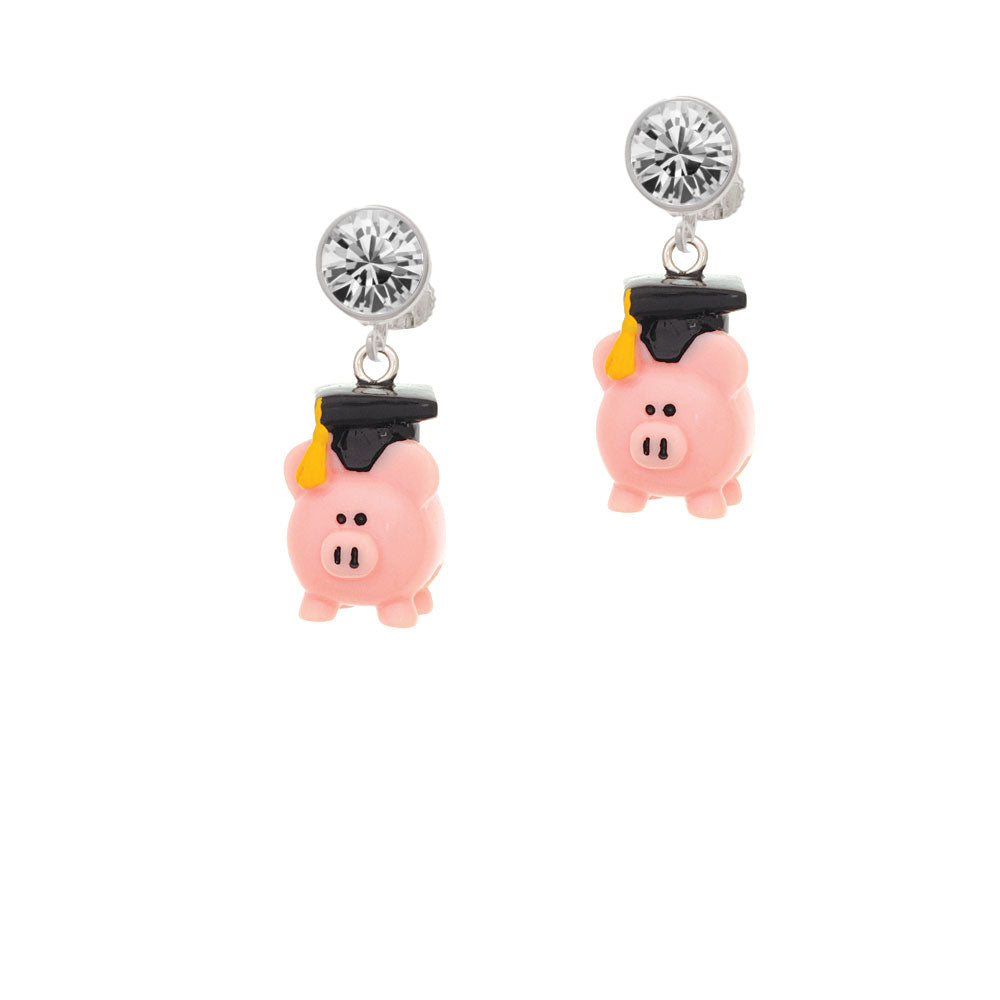 Resin Pink Pig Graduate Crystal Clip On Earrings Image 2