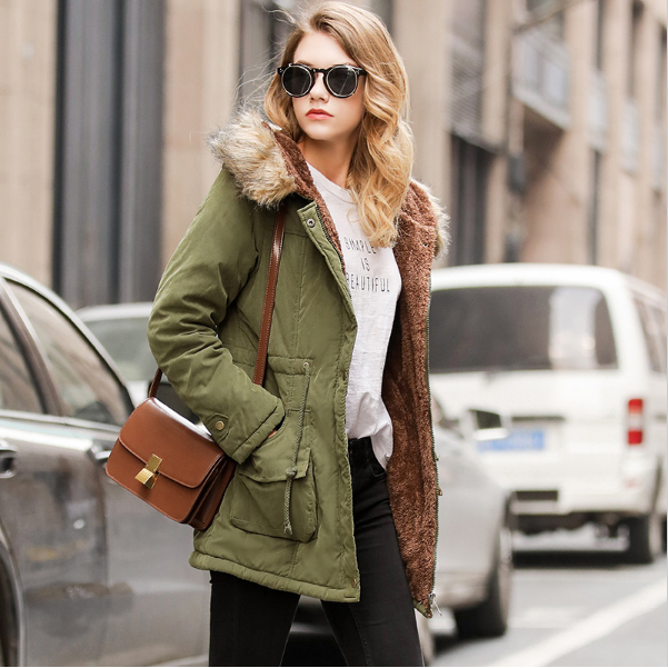 Women Warm Autumn Cotton Parka Faux faux Hooded Jacket Coat Image 2