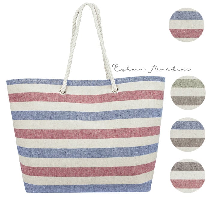 Eshma Mardini Striped Canvas Beach Bag - Inner Pocket Top Handle - Eco Friendly Image 1