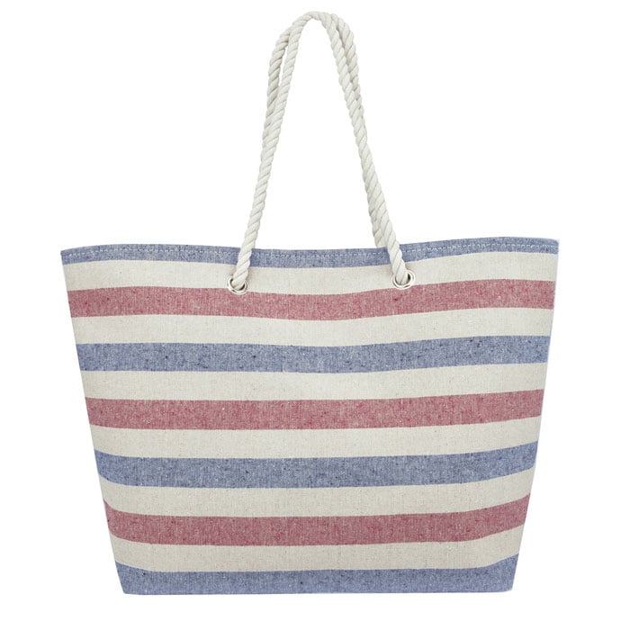 Eshma Mardini Striped Canvas Beach Bag - Inner Pocket Top Handle - Eco Friendly Image 2