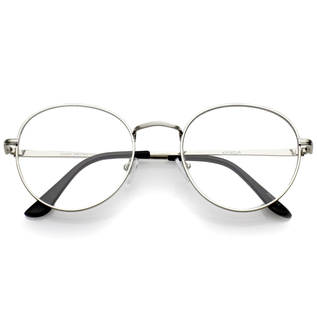 Classic Slim Metal Frame Clear Flat Lens Round Eyeglasses 52mm Image 1
