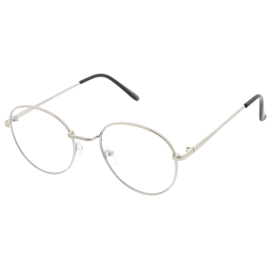 Classic Slim Metal Frame Clear Flat Lens Round Eyeglasses 52mm Image 2