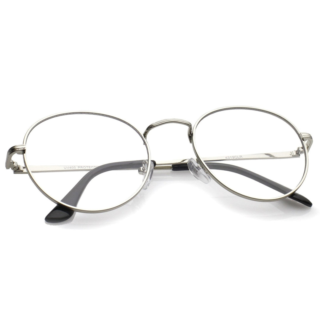 Classic Slim Metal Frame Clear Flat Lens Round Eyeglasses 52mm Image 4