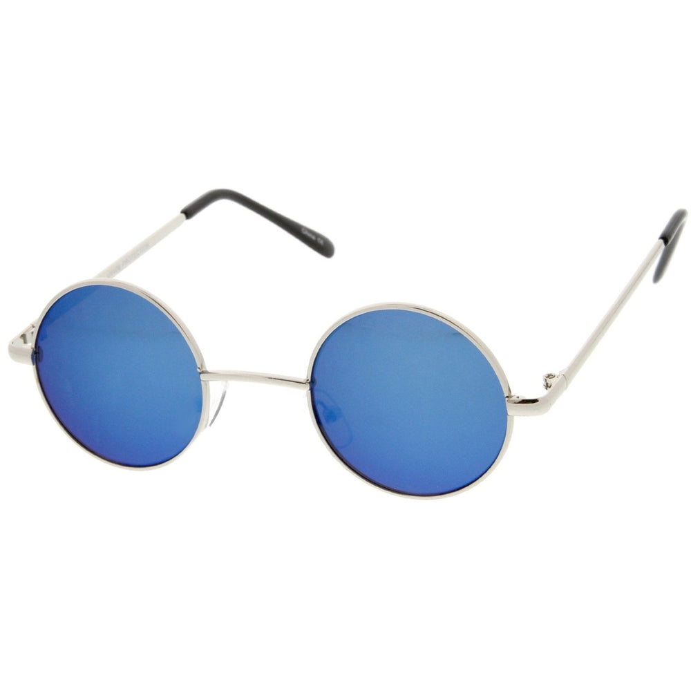 Small Retro Lennon Style Colored Mirror Lens Round Metal Sunglasses 41mm Image 2