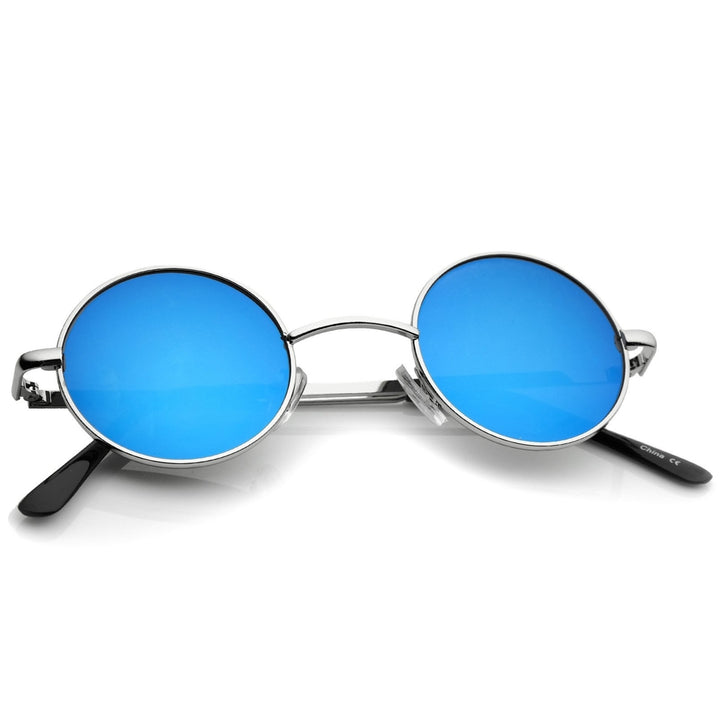 Small Retro Lennon Style Colored Mirror Lens Round Metal Sunglasses 41mm Image 4