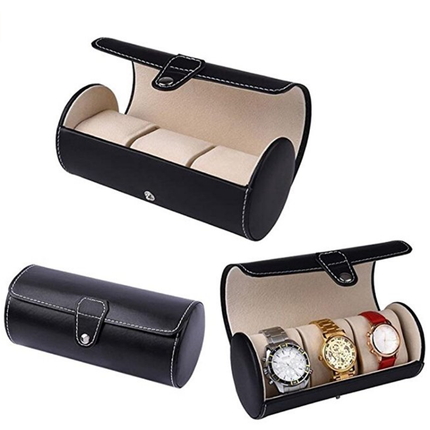 3 Slots Watch Roll Organizer Travelers Jewelry Storage Case Box Holder Black Image 1