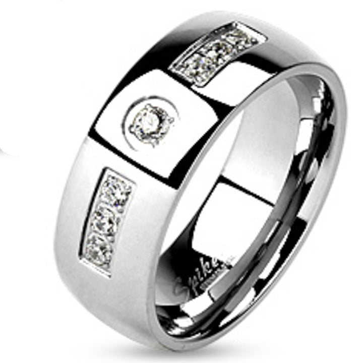 His and Her Stainless Steel 3.25 Ct Cz Bridal Ring Set and Men Zirconia Wedding Band Image 3