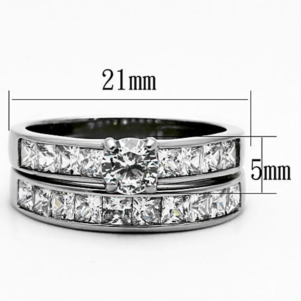 His and Her Stainless Steel 3.25 Ct Cz Bridal Ring Set and Men Zirconia Wedding Band Image 4