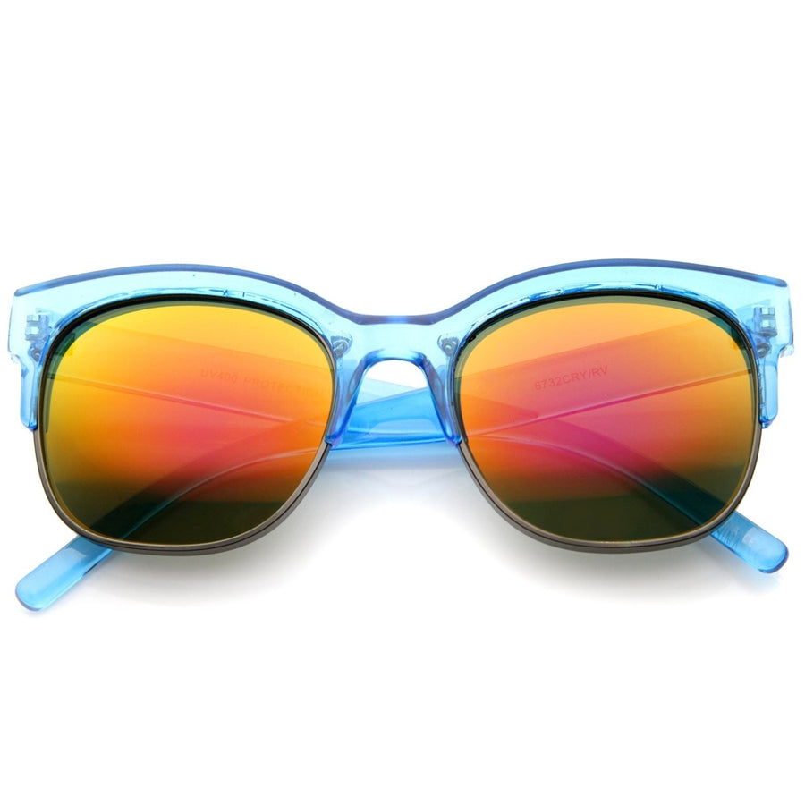 Bold Colorful Half-Frame Horn Rimmed Sunglasses Mirrored UV400 Lenses 55mm Image 1