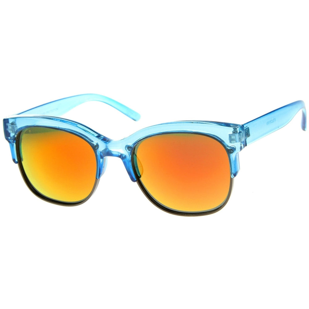 Bold Colorful Half-Frame Horn Rimmed Sunglasses Mirrored UV400 Lenses 55mm Image 2