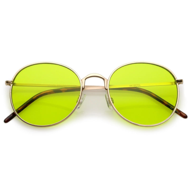 Bold Full Metal Frame Round Sunglasses With Color Tinted Flat Lens 52mm Image 1