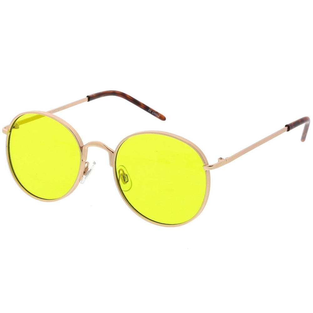 Bold Full Metal Frame Round Sunglasses With Color Tinted Flat Lens 52mm Image 2