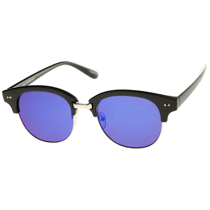 Bold Metal Nose Bridge Color Mirror Lens Round Half-Frame Sunglasses 52mm Image 2