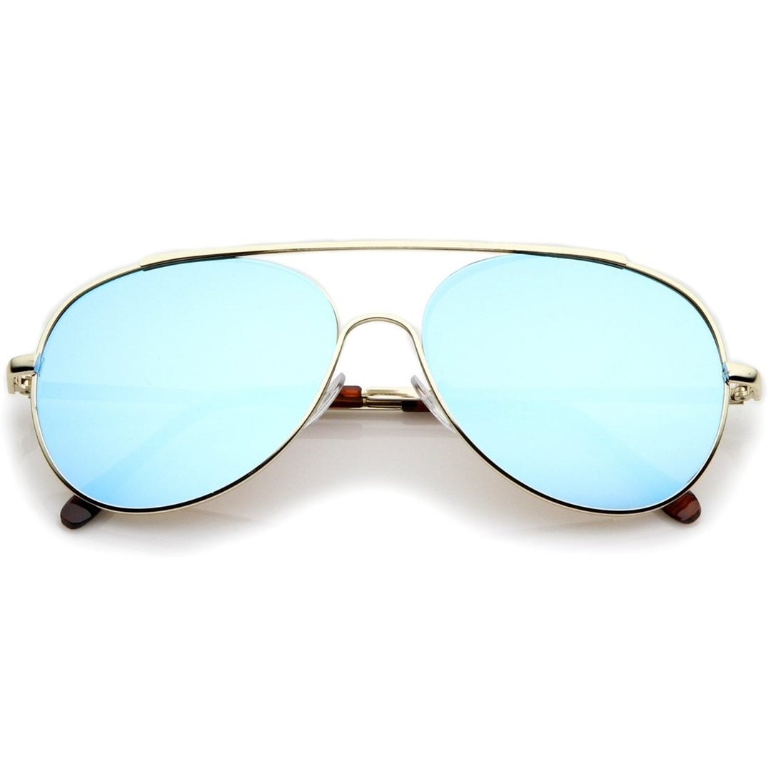 Classic Brow Bar Semi-Rimless Colored Mirror Lens Aviator Sunglasses 57mm Image 1