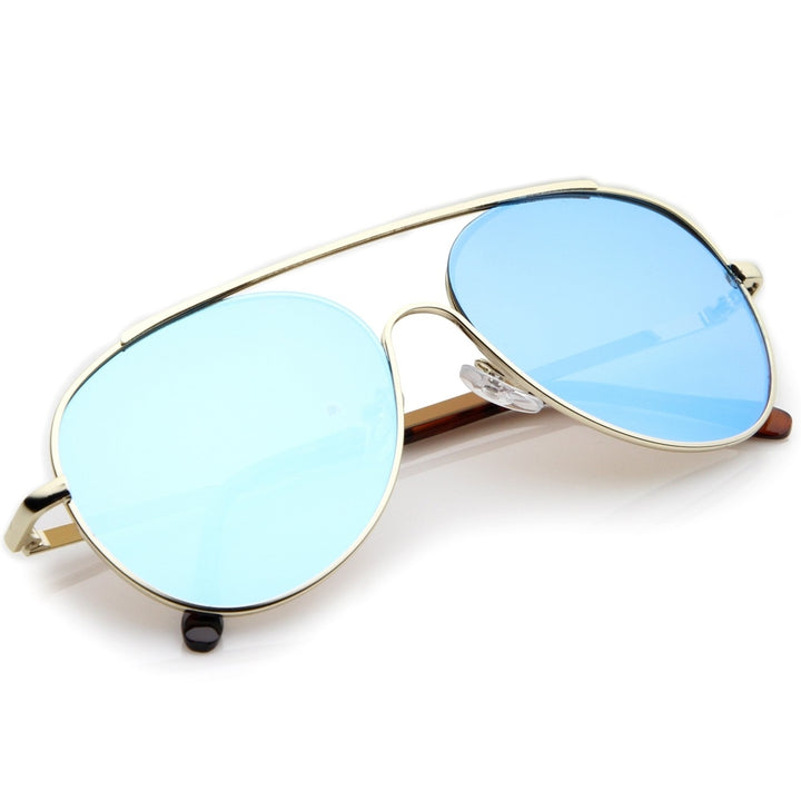 Classic Brow Bar Semi-Rimless Colored Mirror Lens Aviator Sunglasses 57mm Image 4
