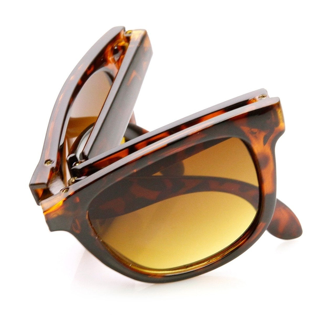 Classic Folding Compact Pocket Fold-Up Horn Rimmed Sunglasses Image 4