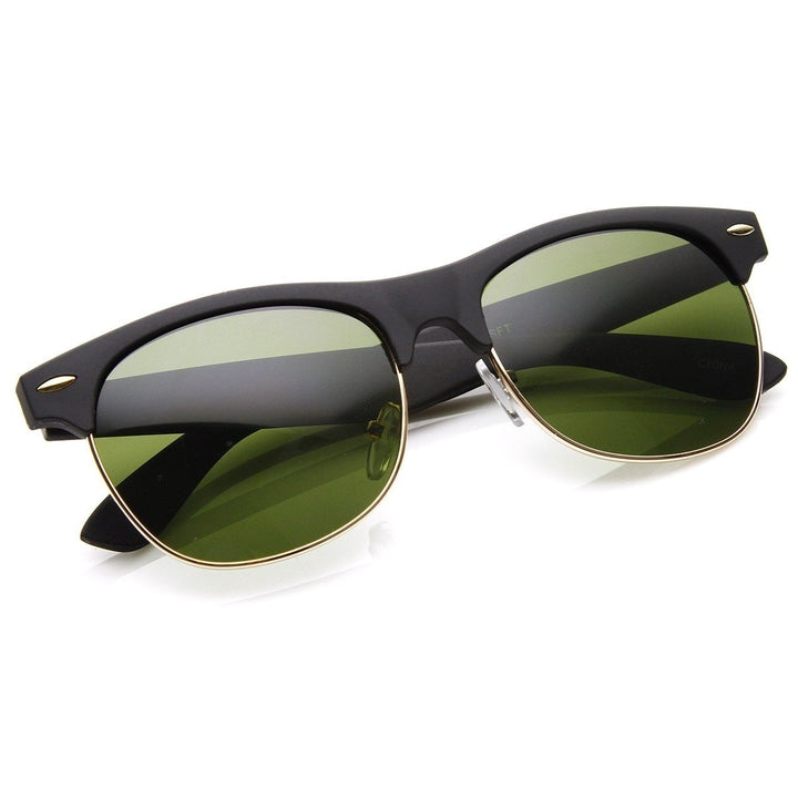 Classic Half Frame Semi-Rimless Soft Finish Horn Rimmed Sunglasses Image 4