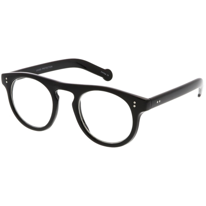 Classic Horn Rimmed Eye Glasses Keyhole Nose Bridge Round Clear Lens 47mm Image 2