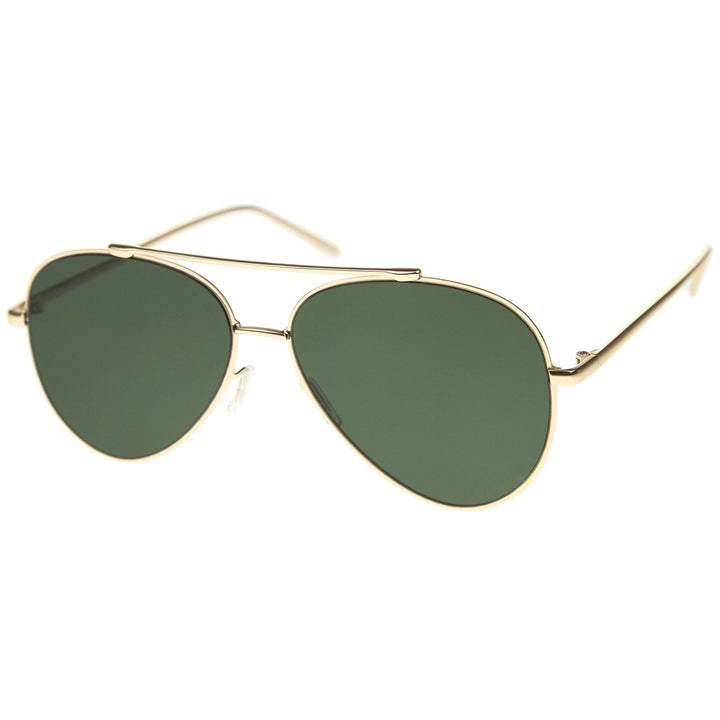 Classic Large Teardrop Crossbar Flat Lens Aviator Sunglasses 60mm Image 2