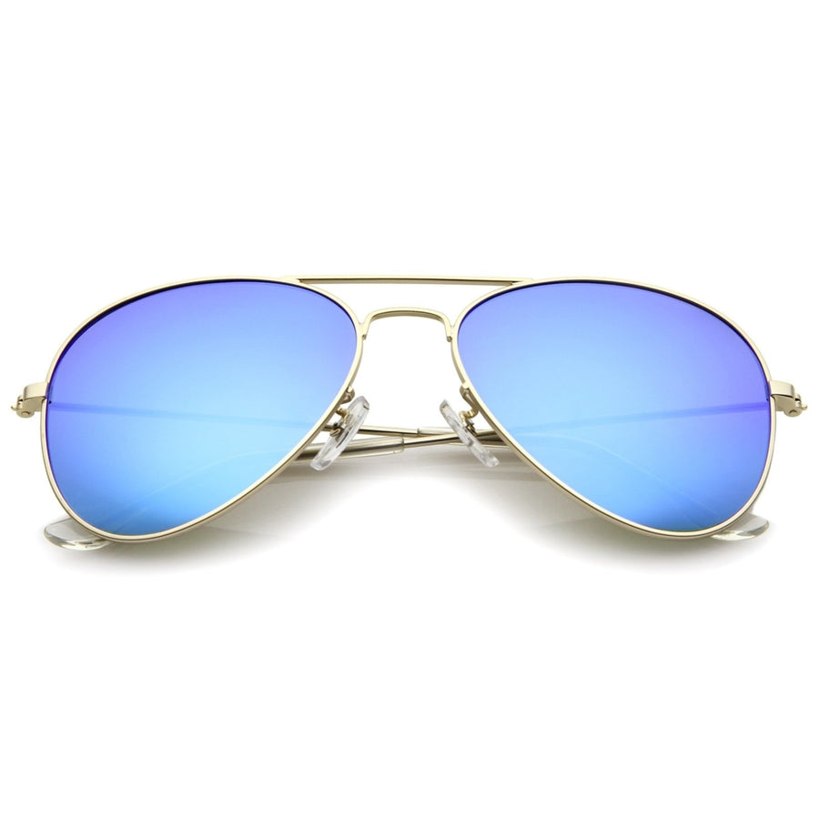 Classic Aviator Sunglasses Matte Metal Frame Colored Mirror Lens 57mm UV400 Image 1