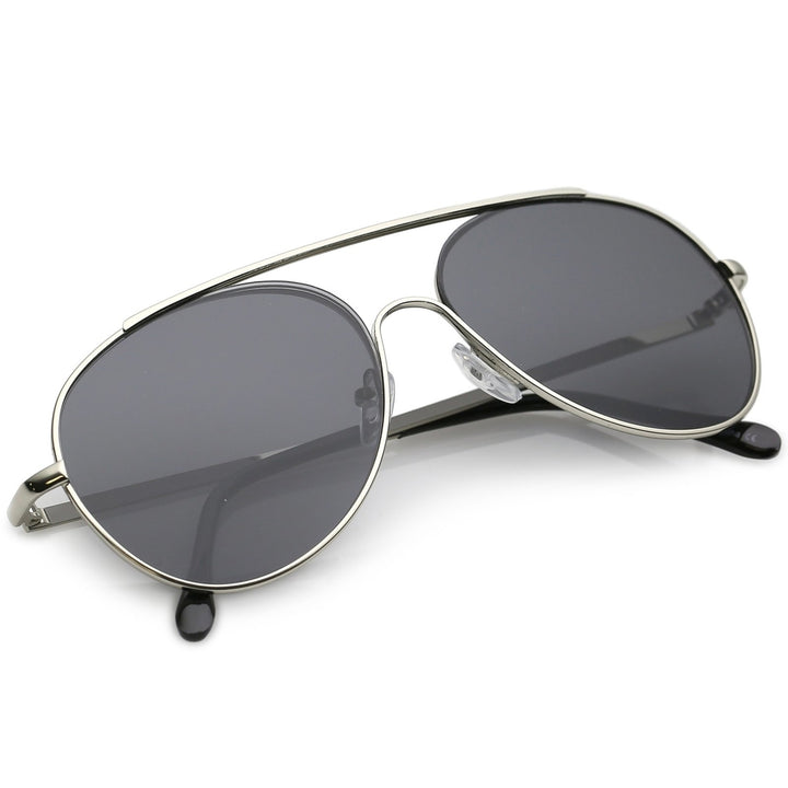 Classic Metal Aviator Sunglasses Crossbar Slim Arms Teardrop Lens 55mm Image 4
