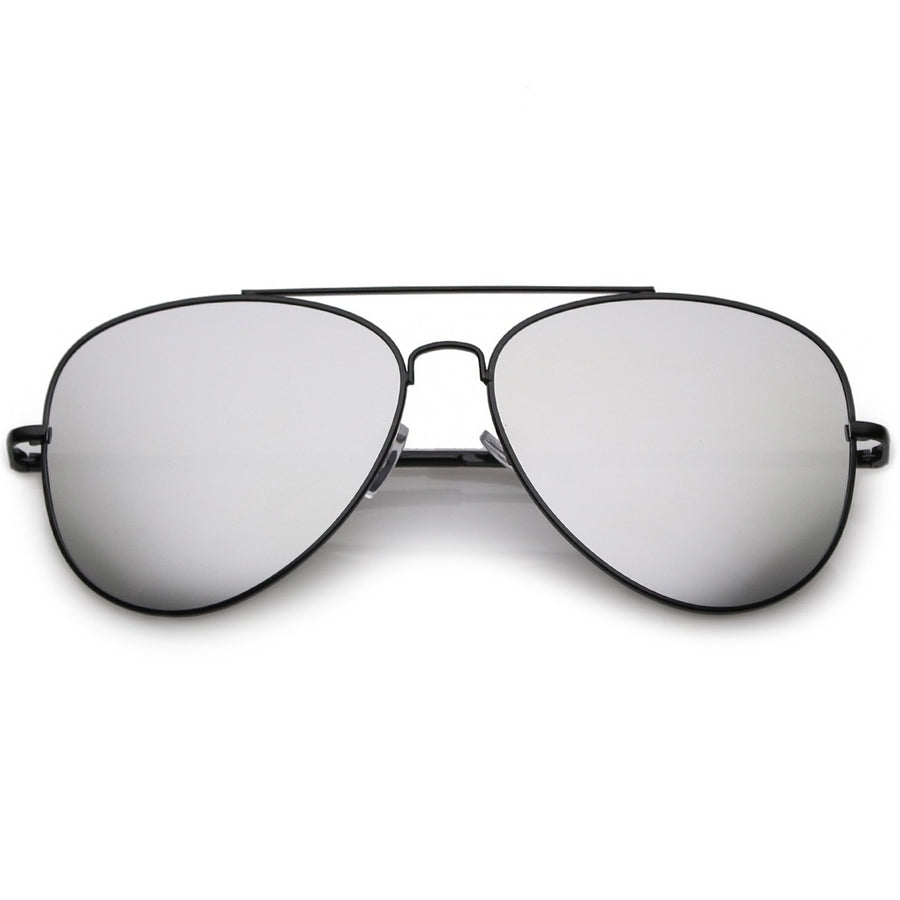 Classic Metal Aviator Sunglasses 59mm Mirrored Flat Lens Slim Arms UV Protection Image 1