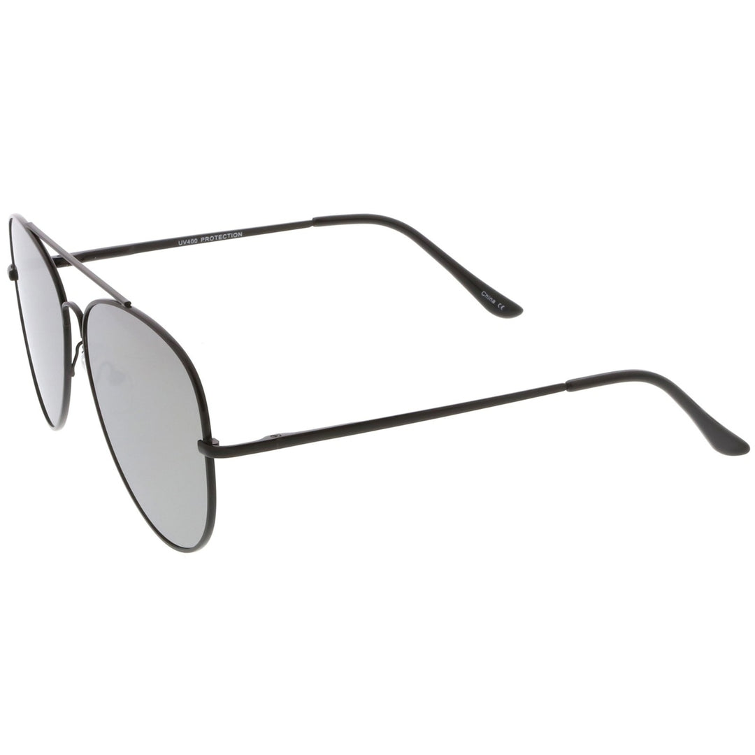 Classic Metal Aviator Sunglasses Slim Arms Straight Crossbar Mirrored Flat Lens 59mm Image 3