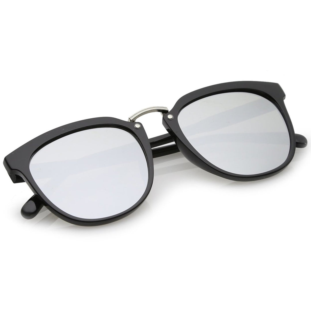 Classic Metal Bridge Square Mirrored Flat Lens Horn Rimmed Sunglasses 55mm Image 4