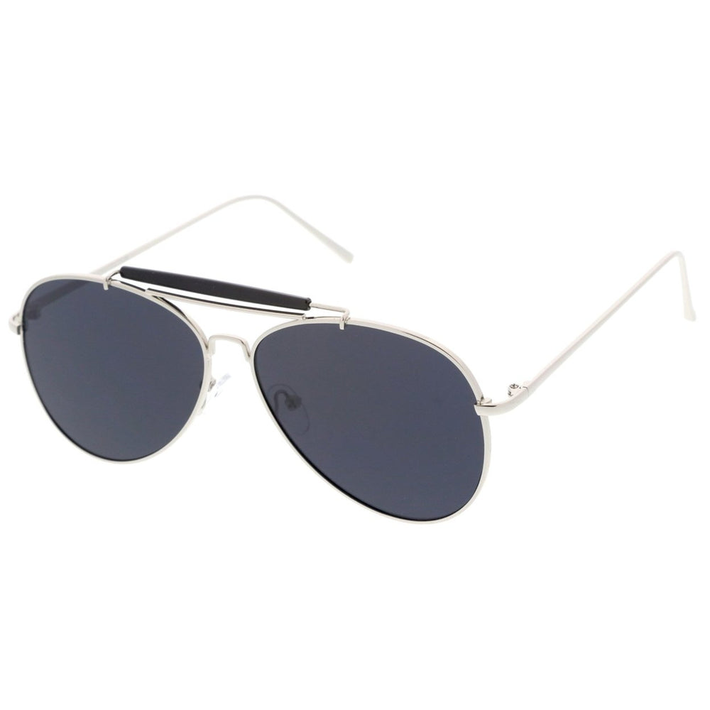 Classic Metal Aviator Sunglasses 57mm Double Nose Bridge Flat Lens UV400 Image 2