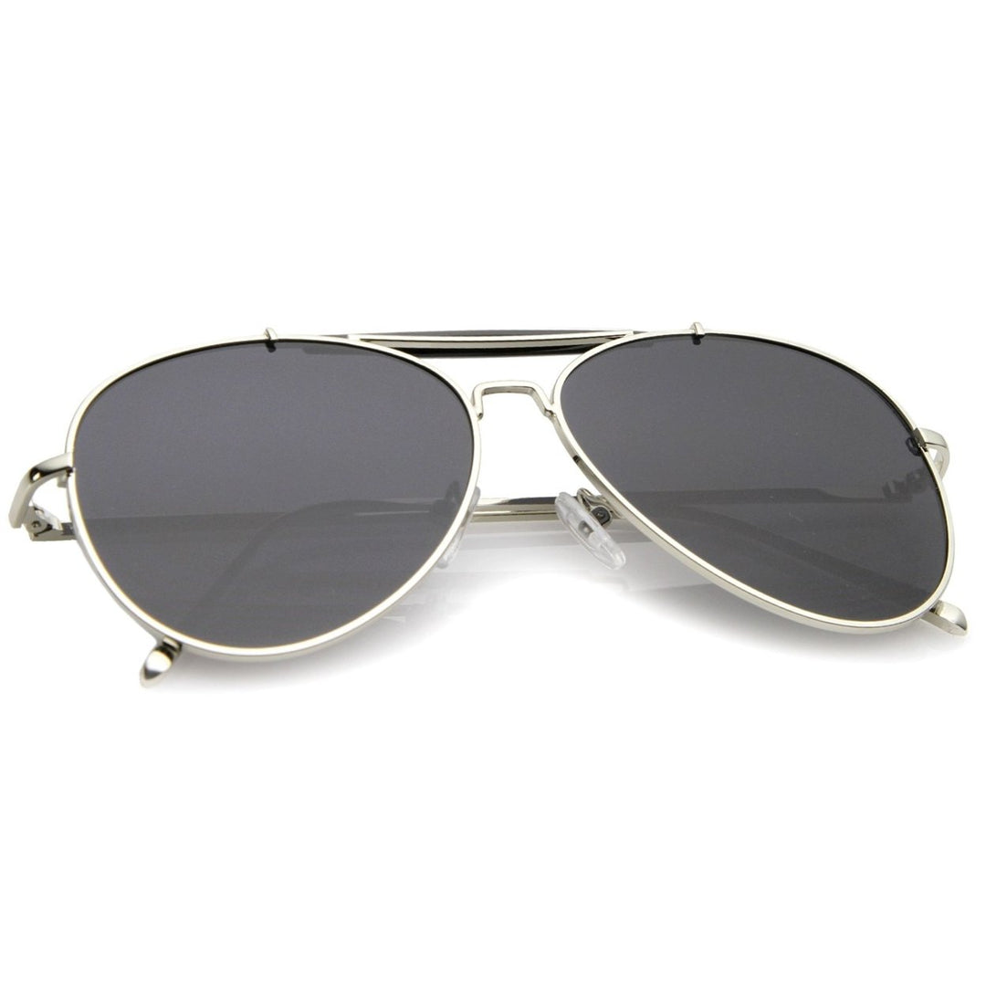 Classic Metal Double Nose Bridge Slim Temple Super Flat Lens Aviator Sunglasses 57mm Image 4