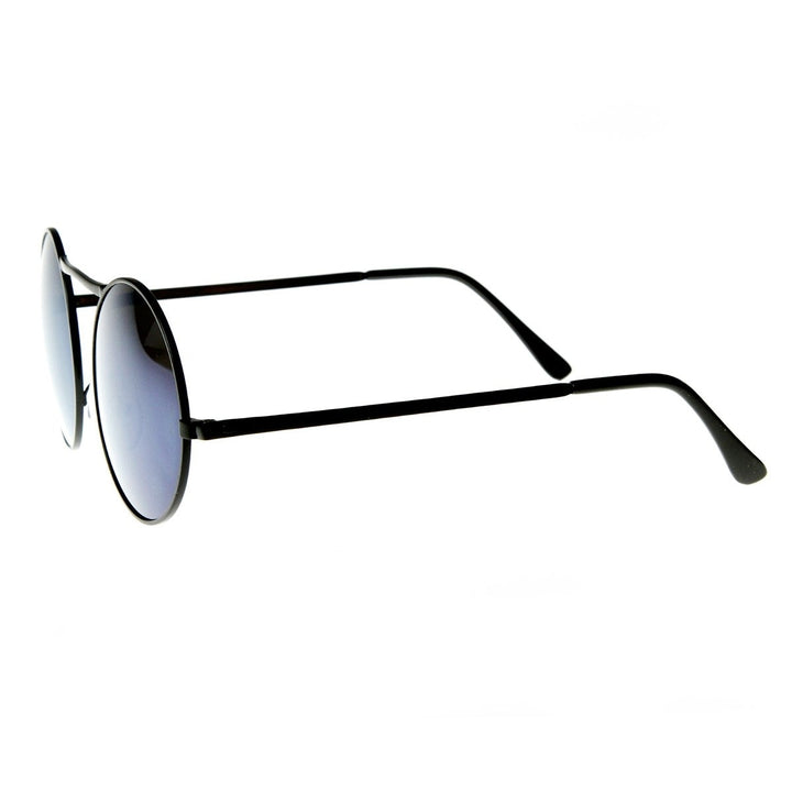 Classic Metal High Crossbar Blue Mirror Lens Round Circle Sunglasses Image 3