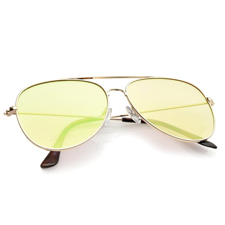 Classic Metal Slim Temple Super Flat Colored Mirror Lens Aviator Sunglasses 58mm Image 4
