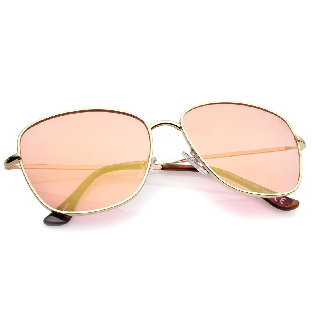 Classic Metal Slim Temple Tinted Mirror Lens Square Sunglasses 57mm Image 4